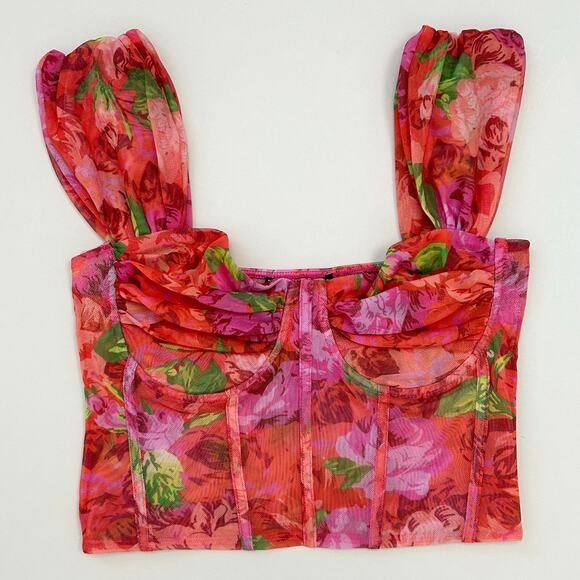 Zara Floral Mesh Corset Bustier Bra Crop Top - Picture 1 of 6
